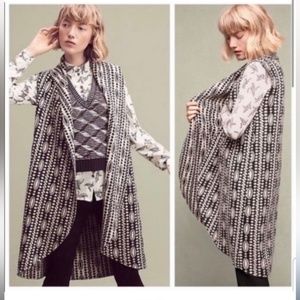 MOTH Black & Cream Geometric Print Wool Blend Tunic Length Knit Vest size M/L